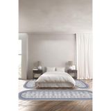 Napolihome Baskılı Kaymaz Taban Yıkanabilir Çerçeve Model Oval Üçlü Yatak Odası,Mavi 100 X 100