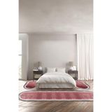 Napolihome Baskılı Kaymaz Taban Yıkanabilir Çerçeve Modelli Oval Üçlü Yatak Odası,Kırmızı 100 X 100