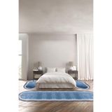 Napolihome Baskılı Kaymaz Taban Yıkanabilir Çerçeve Modelli Oval Üçlü Yatak Odası,Mavi 100 X 100