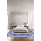 Napolihome Baskılı Kaymaz Taban Yıkanabilir Çerçeveli Kilim Görünüm Üçlü Yatak Odası,Lacivert 100 X 100