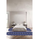 Napolihome Baskılı Kaymaz Taban Yıkanabilir Etnik Çerçeve Model Oval Üçlü Yatak Odası,Lacivert 100 X 100