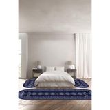 Napolihome Baskılı Kaymaz Taban Yıkanabilir Etnik Klasik Çerçeve Model Oval Üçlü Yatak Odası,Lacivert 100 X 100
