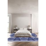 Napolihome Baskılı Kaymaz Taban Yıkanabilir Jüt Model Oval Üçlü Yatak Odası Takımı,Lacivert 100 X 100
