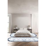 Napolihome Baskılı Kaymaz Taban Yıkanabilir Mermer Çerçeve Desenli Oval Üçlü Yatak Odası,Mavi 100 X 100