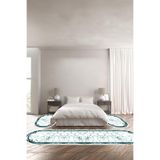 Napolihome Baskılı Kaymaz Taban Yıkanabilir Mermer Çerçeve Desenli Oval Üçlü Yatak Odası,Turkuaz 100 X 100