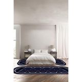 Napolihome Baskılı Kaymaz Taban Yıkanabilir Mermer Çerçeve Modelli Oval Üçlü Yatak Odası,Lacivert 100 X 100