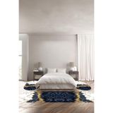 Napolihome Baskılı Kaymaz Taban Yıkanabilir Mermer Modelli Oval Üçlü Yatak Odası Takımı,Lacivert 100 X 100