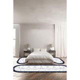 Napolihome Baskılı Kaymaz Taban Yıkanabilir Mermer Sade Oval Üçlü Yatak Odası Takımı,Mavi 100 X 100