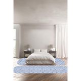 Napolihome Baskılı Kaymaz Taban Yıkanabilir Modern Klasik Sade Oval Üçlü Yatak Odası Takımı,Mavi 100 X 100