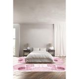 Napolihome Baskılı Kaymaz Taban Yıkanabilir Modern Sade Çizgili Oval Üçlü Yatak Odası Takımı,Pembe 100 X 100