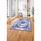 Napolihome Baskılı Klasik Göbek Detaylı Model Yıkanabilir Kaymaz Taban Yolluk Mutfak Salon Halısı,Mavi 40 X 60