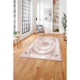 Napolihome Baskılı Klasik Göbek Detaylı Model Yıkanabilir Kaymaz Taban Yolluk Mutfak Salon Halısı,Pembe 60 X 100