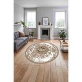 Napolihome Baskılı Klasik Göbek Detaylı Model Yıkanabilir Kaymaz Taban Yuvarlak Salon Halısı,Kahverengi 120 X 120