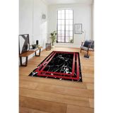 Napolihome Baskılı Mermer Çerçeve Desen Kaymaz Taban Yıkanabilir Yolluk Mutfak Salon Halısı,Kırmızı 60 X 100