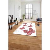 Napolihome Baskılı Mermer Kelebek Motifli Kaymaz Taban Yıkanabilir Yolluk Mutfak Salon Halısı,Kırmızı 120 X 180