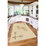 Napolihome Baskılı Modern Çatal Bıçak Desenli Yıkanabilir Kaymaz Taban Yolluk Salon Mutfak Halısı,Bej 80 X 250