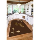 Napolihome Baskılı Modern Çatal Bıçak Desenli Yıkanabilir Kaymaz Taban Yolluk Salon Mutfak Halısı,Kahverengi 80 X 150
