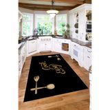 Napolihome Baskılı Modern Çatal Bıçak Desenli Yıkanabilir Kaymaz Taban Yolluk Salon Mutfak Halısı,Siyah 60 X 150