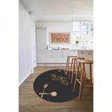 Napolihome Baskılı Modern Çatal Bıçak Desenli Yıkanabilir Kaymaz Taban Yuvarlak Mutfak Halısı,Gri 180 X 180