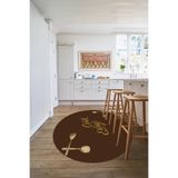 Napolihome Baskılı Modern Çatal Bıçak Desenli Yıkanabilir Kaymaz Taban Yuvarlak Mutfak Halısı,Kahverengi 80 X 80