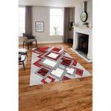 Napolihome Baskılı Modern Kare Desenli Yıkanabilir Kaymaz Taban Yolluk Mutfak Salon Halısı,Kırmızı 100 X 200