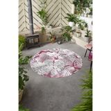 Napolihome Baskılı Modern Kupa Çiçek Model Yıkanabilir Kaymaz Taban Yuvarlak Mutfak Salon Halısı,Pembe 120 X 120