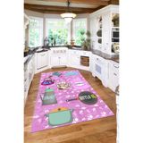Napolihome Baskılı Mutfak Eşya Desenli Yıkanabilir Kaymaz Taban Yolluk Salon Mutfak Halısı,Pembe 180 X 280