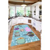 Napolihome Baskılı Mutfak Eşya Desenli Yıkanabilir Kaymaz Taban Yolluk Salon Mutfak Halısı,Turkuaz 60 X 100