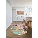 Napolihome Baskılı Mutfak Eşya Desenli Yıkanabilir Kaymaz Taban Yuvarlak Salon Mutfak Halısı,Bej 80 X 80