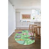 Napolihome Baskılı Mutfak Eşya Desenli Yıkanabilir Kaymaz Taban Yuvarlak Salon Mutfak Halısı,Yeşil 120 X 120