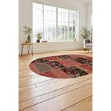 Napolihome Baskılı Patchwork Çiçek Motifli Yıkanabilir Kaymaz Oval Yolluk Mutfak Salon Halısı,Kırmızı 80 X 250