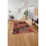 Napolihome Baskılı Patchwork Çiçek Motifli Yıkanabilir Kaymaz Taban Yolluk Mutfak Salon Halısı,Kırmızı 180 X 280