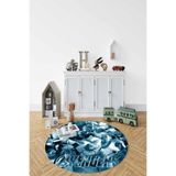 Napolihome Baskılı Süper Kahramanlar Figürlü Yıkanabilir Kaymaz Yuvarlak Çocuk Odası Halısı,Turkuaz 80 X 80