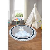Napolihome Baskılı Tavşan Figürlü Yıkanabilir Kaymaz Taban Yuvarlak Çocuk Odası Halısı,Mavi 120 X 120