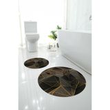 Napolihome Baskılı Yıkanabilir Geometrik Desenli Yuvarlak Banyo Paspası Klozet Takımı,Gold 100 X 100