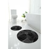 Napolihome Baskılı Yıkanabilir Geometrik Desenli Yuvarlak Banyo Paspası Klozet Takımı,Gri 100 X 100