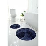 Napolihome Baskılı Yıkanabilir Geometrik Desenli Yuvarlak Banyo Paspası Klozet Takımı,Lacivert 100 X 100