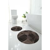Napolihome Baskılı Yıkanabilir Geometrik Desenli Yuvarlak Banyo Paspası Klozet Takımı,Vizon 100 X 100