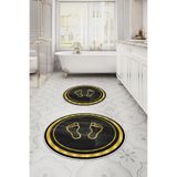 Napolihome Baskılı Yıkanabilir Kaymaz Taban Ayak Baskılı Yuvarlak Banyo Paspası Klozet Takımı,Altın 100 X 100