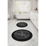 Napolihome Baskılı Yıkanabilir Kaymaz Taban Ayak Baskılı Yuvarlak Banyo Paspası Klozet Takımı,Antrasit 100 X 100