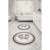 Napolihome Baskılı Yıkanabilir Kaymaz Taban Ayak Baskılı Yuvarlak Banyo Paspası Klozet Takımı,Kahverengi 100 X 100