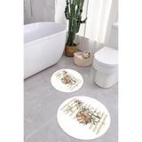 Napolihome Baskılı Yıkanabilir Kaymaz Taban Gül Motifli Yuvarlak Banyo Paspası Klozet Takımı,Kahverengi 100 X 100
