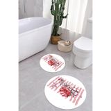 Napolihome Baskılı Yıkanabilir Kaymaz Taban Gül Motifli Yuvarlak Banyo Paspası Klozet Takımı,Kırmızı 100 X 100