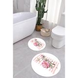 Napolihome Baskılı Yıkanabilir Kaymaz Taban Gül Motifli Yuvarlak Banyo Paspası Klozet Takımı,Pembe 100 X 100