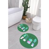 Napolihome Baskılı Yıkanabilir Kaymaz Taban Kaktüs Model Yuvarlak Banyo Paspası Klozet Takımı,Yeşil 100 X 100