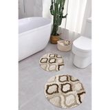 Napolihome Baskılı Yıkanabilir Kaymaz Taban Kupa Modelli Yuvarlak Banyo Paspası Klozet Takımı,Kahverengi 100 X 100
