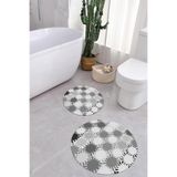 Napolihome Baskılı Yıkanabilir Kaymaz Taban Sade Modern Yuvarlak Banyo Paspası Klozet Takımı,Gri 100 X 100