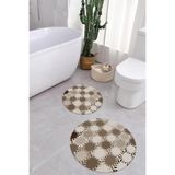 Napolihome Baskılı Yıkanabilir Kaymaz Taban Sade Modern Yuvarlak Banyo Paspası Klozet Takımı,Kahverengi 100 X 100