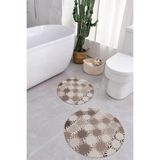 Napolihome Baskılı Yıkanabilir Kaymaz Taban Sade Modern Yuvarlak Banyo Paspası Klozet Takımı,Vizon 100 X 100