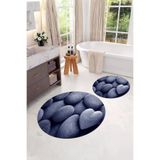 Napolihome Baskılı Yıkanabilir Kaymaz Taban Taş Modelli Yuvarlak Banyo Paspası Klozet Takımı,Lacivert 100 X 100